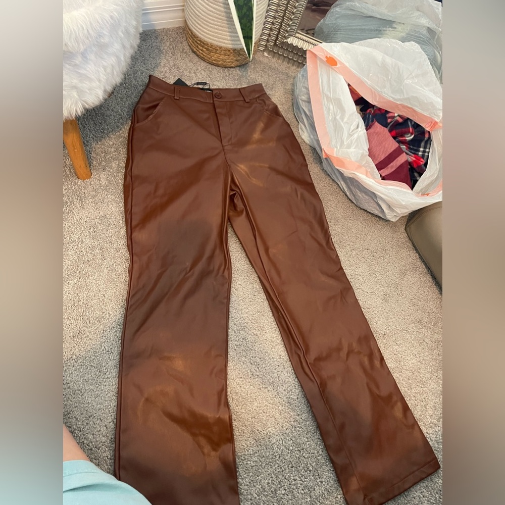 Brown leather pants